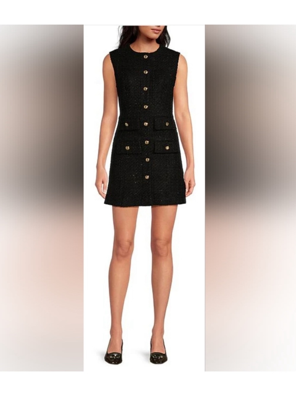 Gianni Bini x Lilly Sisto Sleeveless Tweed Dress with Gold Buttons